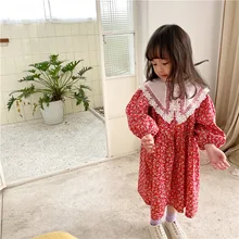 6 шт./лот, одежда для маленьких девочек г. Весенние детские хлопчатобумажные платья с принтом, кружевной воротник, платья принцессы Одежда для девочек оптом