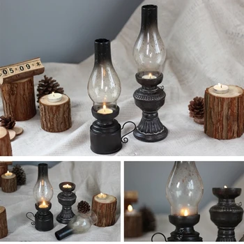 

Retro Glass Kerosene Lamp Candle Holder Cover Resin Crafts Lantern Creative Home Tabletop Decor Gifts Nostalgic Holder Candle