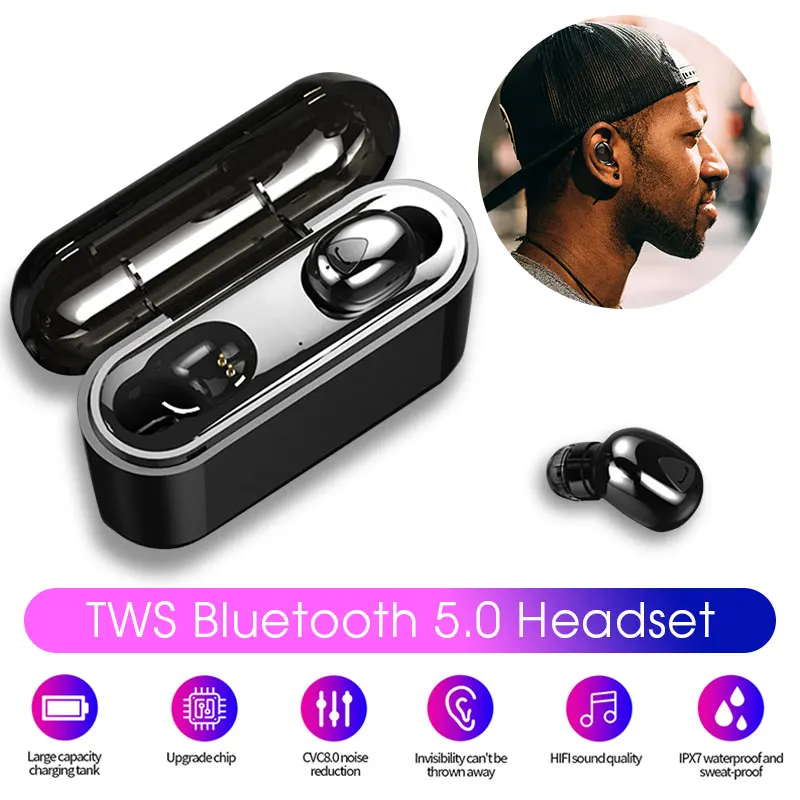 X9 TWS Bluetooth наушники V5.0 наушники с микрофоном беспроводной 3D стерео гарнитура громкой связи звонки для телефона с зарядным устройством