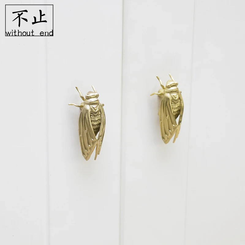 

Original Design Nordic Brass Handle Insect Cicada Drawer Wardrobe Cabinet Door American Single Hole Small Knobs for Dresser