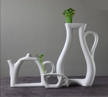

MODERN CREATIVE CERAMIC TEA SET SHAPE VASE DECORATIVE PORCELAIN ART AND CRAFT EMBELLISHMENT ACCESSORIES FOR HOME AND OFFICE