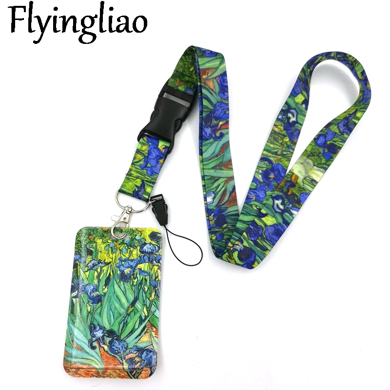 

Van gogh Irises Painting Art Keychain Lanyards Id Badge Holder ID Card Pass Gym Phone Badge Holder Key Strap Webbings Ribbons