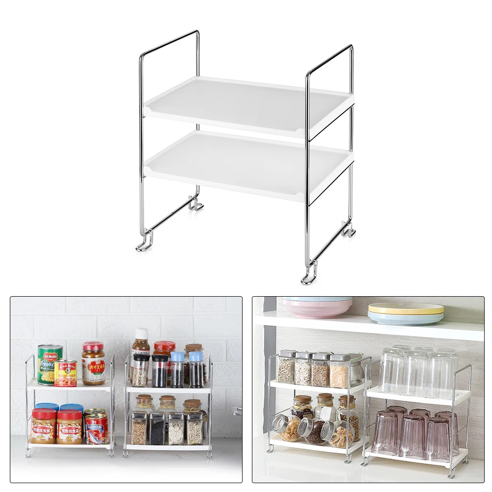 

Kitchen Home Storage Rack Mini 2-Tier Freestanding Stackable Storage Shelf Countertop Cabinet Bathroom Storage Organizer