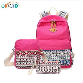 

hot pink dots canvas backpack Girls School Bags for Teenagers Schoolbag Printing Canvas School Backpack Rucksack Bagpack bookbag