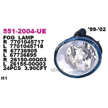 Фара Противотуманная Передн Лев Renault: Laguna I 05.98-,Megane 03.99- Depo арт. 551-2004L-UE