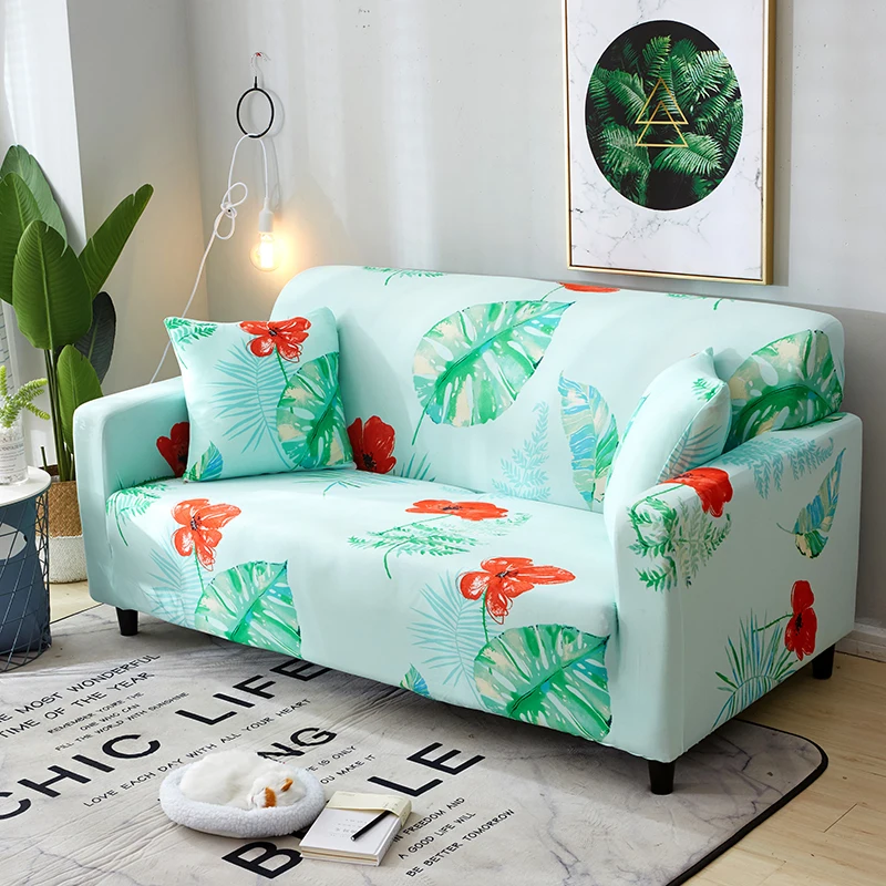 Эластичное диванное покрывало, эластичное, плотное покрытие для дивана, чехол для дивана с зеленым растительным принтом, четырехсезонное универсальное диванное сиденье