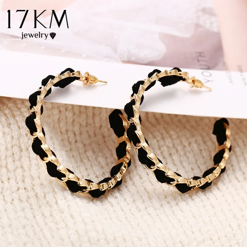 17km Trendy Black Gold Hoop Earrings For Women 2020 New Design Circle