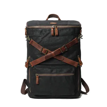 

Canvas Waterproof Laptop Backpack Men's Large Capacity Travel Hiking Rucksack Cross Leather Knapsack