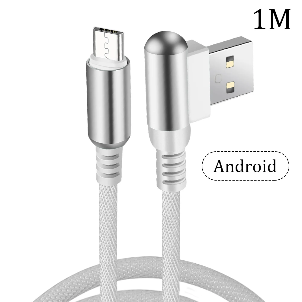 For Micro White Micro USB кабель 90 градусов быстрое зарядное устройство для samsung S6 S10 Android телефон Тип C Microusb шнур Быстрая зарядка данных USB кабель - Цвет: For Micro White