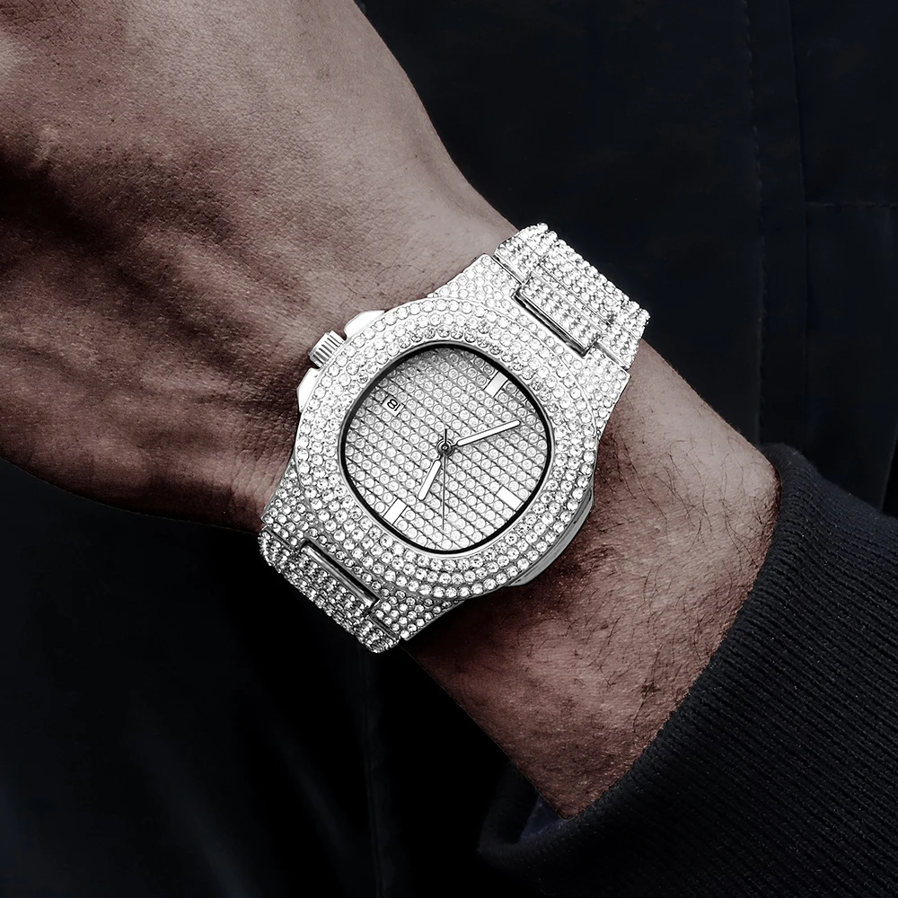 2022 Orologi HIP HOP al quarzo con diamanti ghiacciati di marca 2022 con orologio in acciaio inossidabile Micropave CZ per uomo Orologio relogio_voghion.com