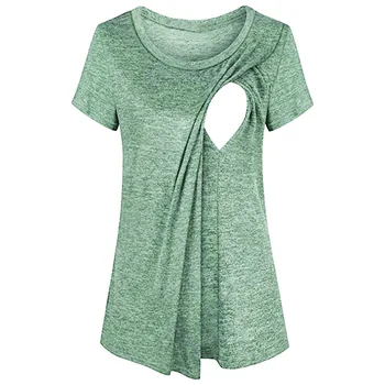 

2020 Women's Splicing Round Neck T-shirt Women's Short Sleeve Maternity Breast-feeding Tops