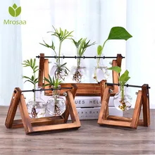 Creative Wooden Stand Glass Terrarium Container Hydroponics Planter Flower Pot Tabletop Vase DIY Home Office Wedding Decor