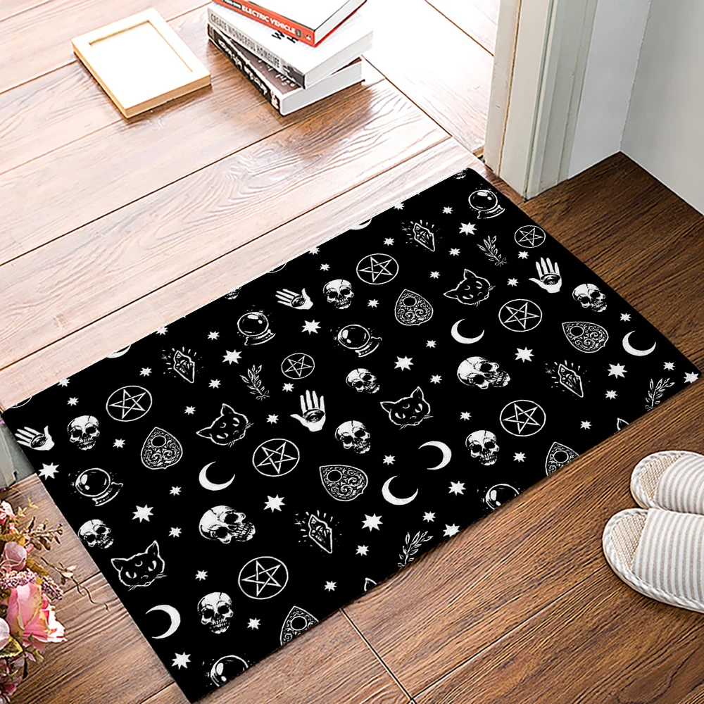 18 x 30 inches Teather Skull with Flowers Halloween Bath Rugs Skeleton Sponge Doormat Absorbent Non Slip Backing Durable Soft Flannel Mat Memory Foam Mats Carpet for Bathroom Kitchen 