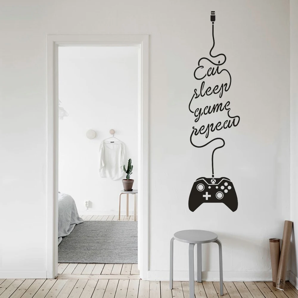 Eat Sleep Game Controller Sticker Mural Vinyle Game Decor Stickers