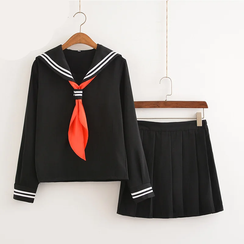 Black School Dresses Jk Uniforms Sailor Suit Anime Japanese School Uniform For Girls High School Students Pleated Skirt With Bow - Color: B08