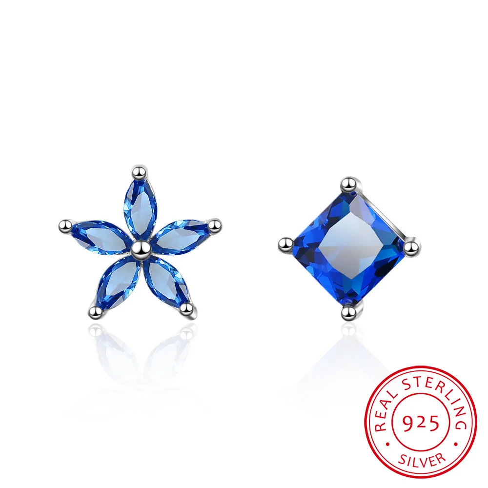 

Asymmetrical Simple Blue Flower Earrings 925 Sterling Silver Zircon Earrings For Women Girl boucle d'oreille S-E648