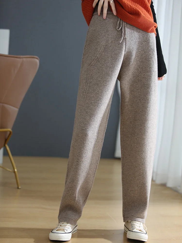 black pants Autumn And Winter 100 Pure Wool Casual Women's Knit Straight Leg Slimming Sweatpants Drawstring To Keep Warm And Fashionable capris women