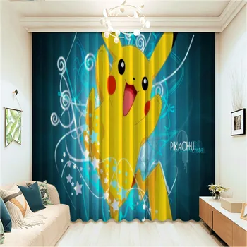 

Cartoon Pikachu Smile 2 Panels/Set Window Curtains Block out Fabric Drapes Darkening Thermal Insulated Living Bedroom Decor Gift