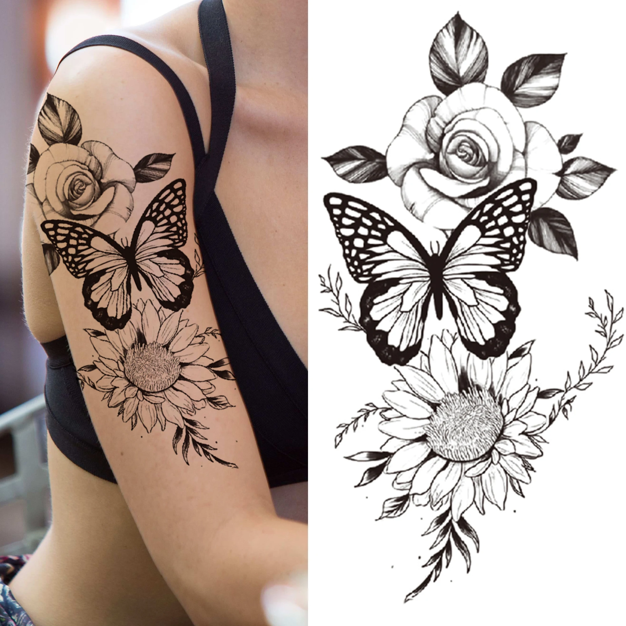 Sexy Butterfly Rose Temporary Tattoos For Women Girls Lion Sun Flower Snake Fake Tattoo Unique Arm Thigh Washable Tatoos Paste Temporary Tattoos Aliexpress