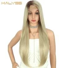 Kalyss 28 дюймов Омбре блонд Длинные Синтетические Кружева передние парики с детскими волосами Яки прямой парик для черных женщин кружева передние al парики