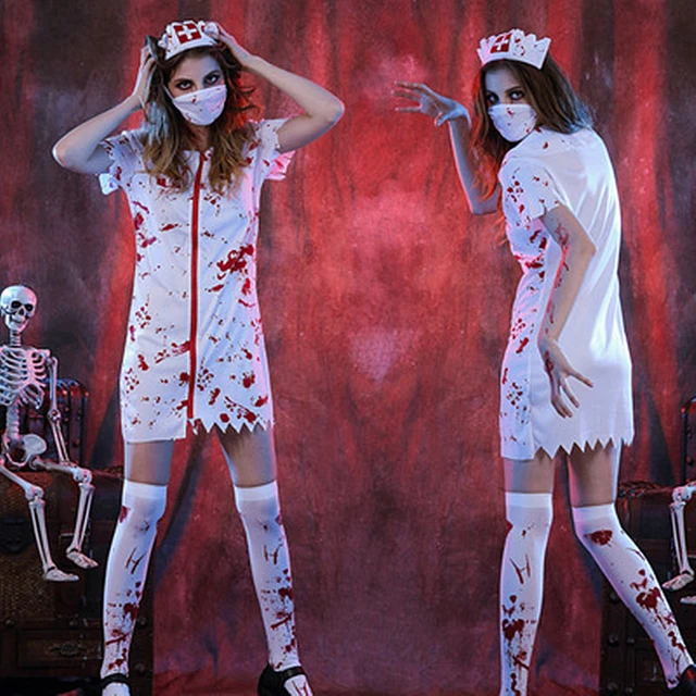 Disfraz de Halloween para hombre y mujer, traje blanco con capa de terror  para enfermera, Zombie sangriento, Cosplay de miedo, ideal para carnaval,  parejas, cirujano, trajes de vampiro de terror - AliExpress