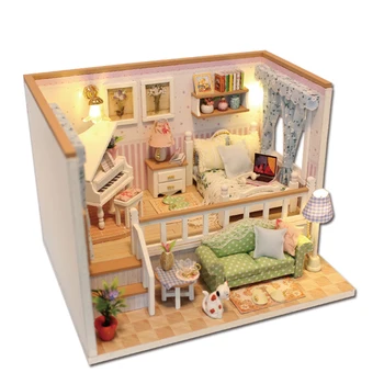

DIY Creative Handmade Theme Wooden Cabin Assembly Building Doll House model Toy Set with Light and Music Dustproof Cover