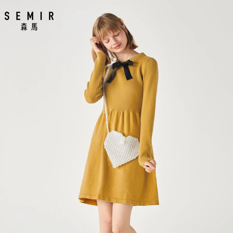 Женское платье SEMIR, зима, новинка, приталенное, для похудения, модное платье, фея, супер фея, лес, вязаные, Толстые платья для женщин
