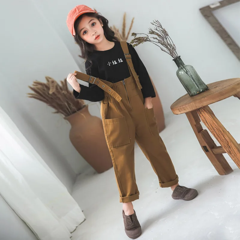 

2019 New Style Simple CHILDREN'S Suit Girls Spring Clothing Big Boy Children Little Sister Suspender Pants Two-Piece Set Fashion