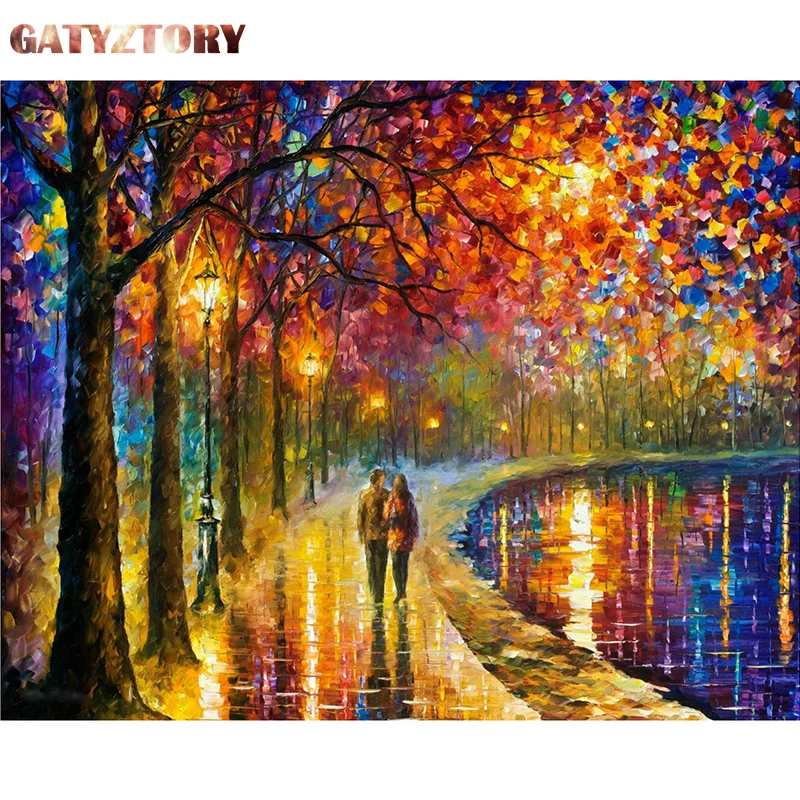 

GATYZTORY Frame Diy Painting By Numbers Accompany Coloring By Numbers Handpainted Landscape Acrylic Canvas Paint Diy Arts