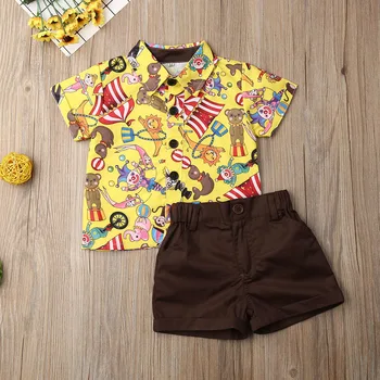 

Pudcoco Summer Toddler Baby Boy Clothes Cartoon Animals Print Short Sleeve Shirt Tops Short Pants 2Pcs Outfits Formal Clothes