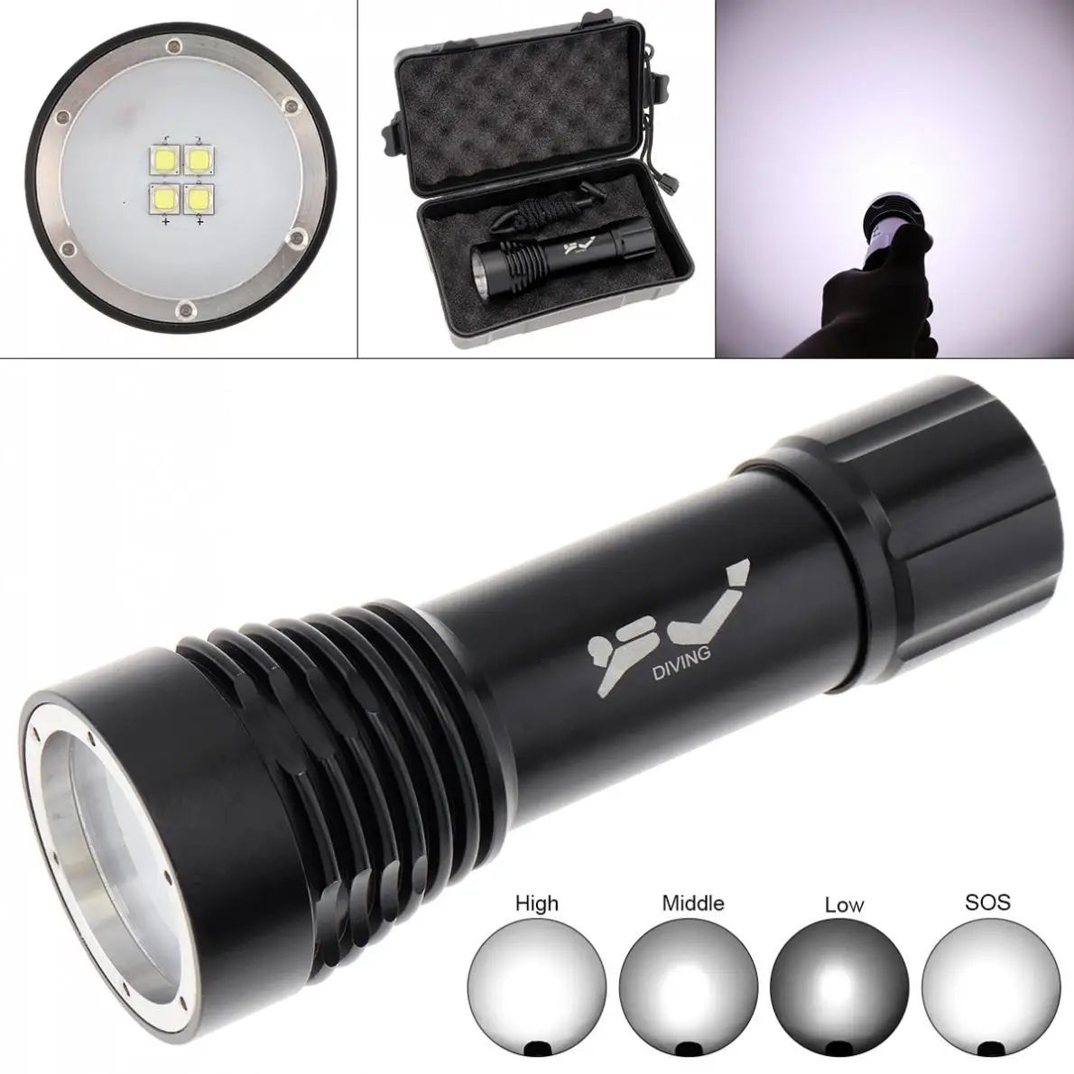 

8000LM 5 Modes Light 4 XM-L2 LED Diving Flashlight Underwater 100M Professional Underwater Video Searchlight Scuba Dive Light