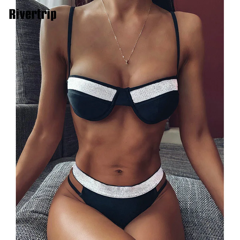 

Sexy Bikinis Women 2020 Swimwear Women Cut Out Swimsuits Beachwear Bathing Suits Female Patchwork Push Up biquini Bathers