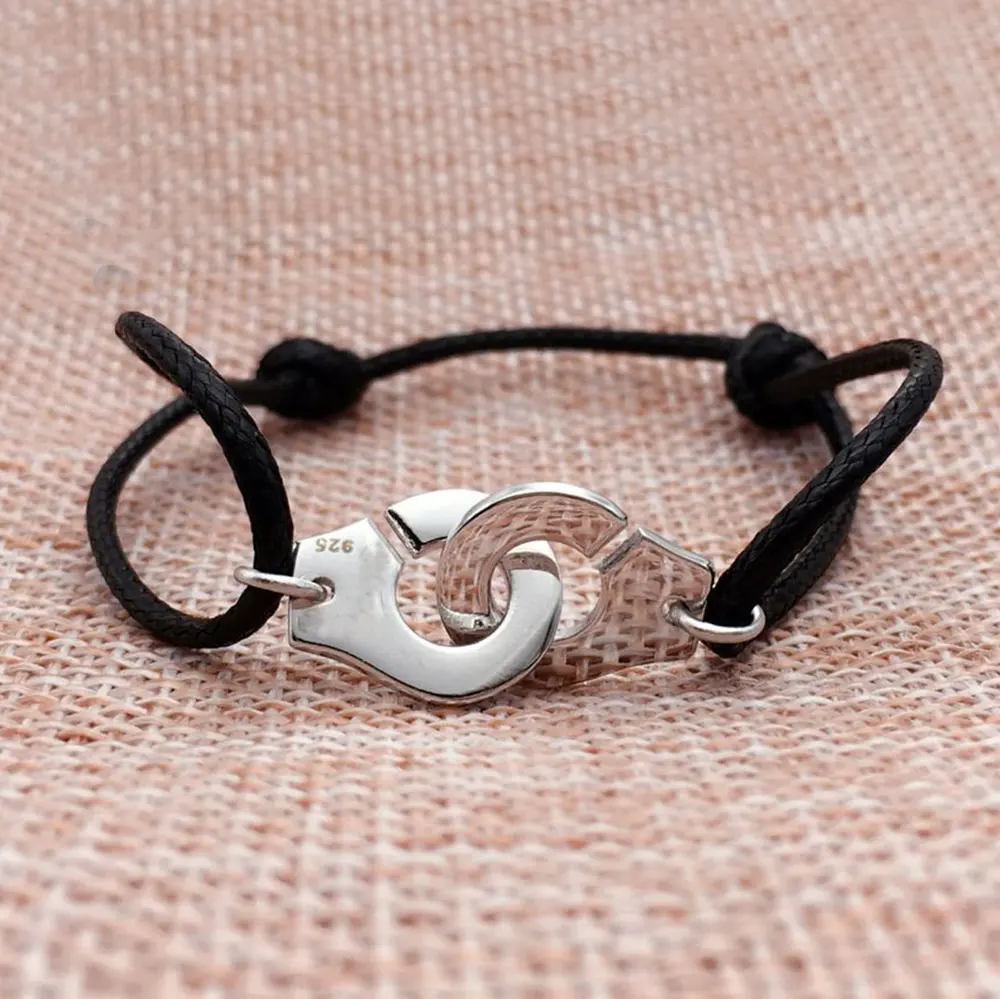 Comprar Francia para mujer joyería 925 Plata de Ley pulsera de esposas para Mujeres Hombres pulsera de cuerda 925 pulsera de plata Menottes Bijoux