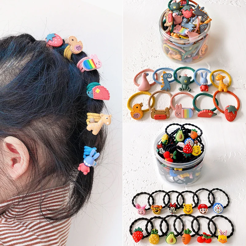 10/20/24 Pcs/Set Baby Girls Cute Cartoon Flower Scrunchies Rubber Bands Children Lovely Elastic Hair Bands Kids Hair Accessories