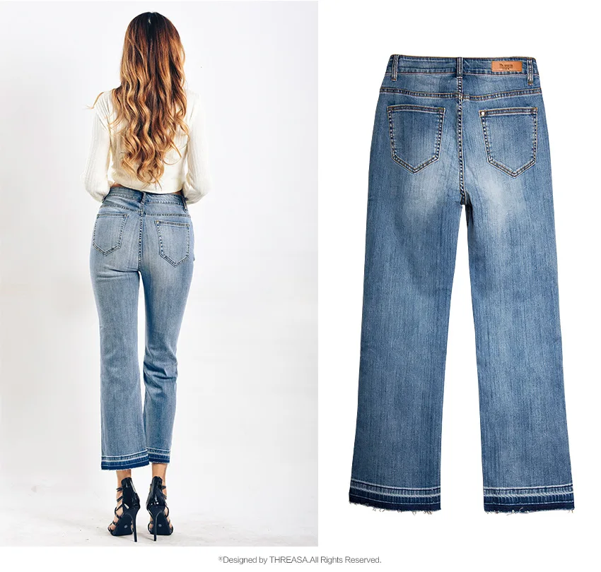 Женская одежда в европейском и американском стиле, потертые эластичные джинсы, женские свободные широкие брюки длиной до щиколотки, микро-колокол-Ботто