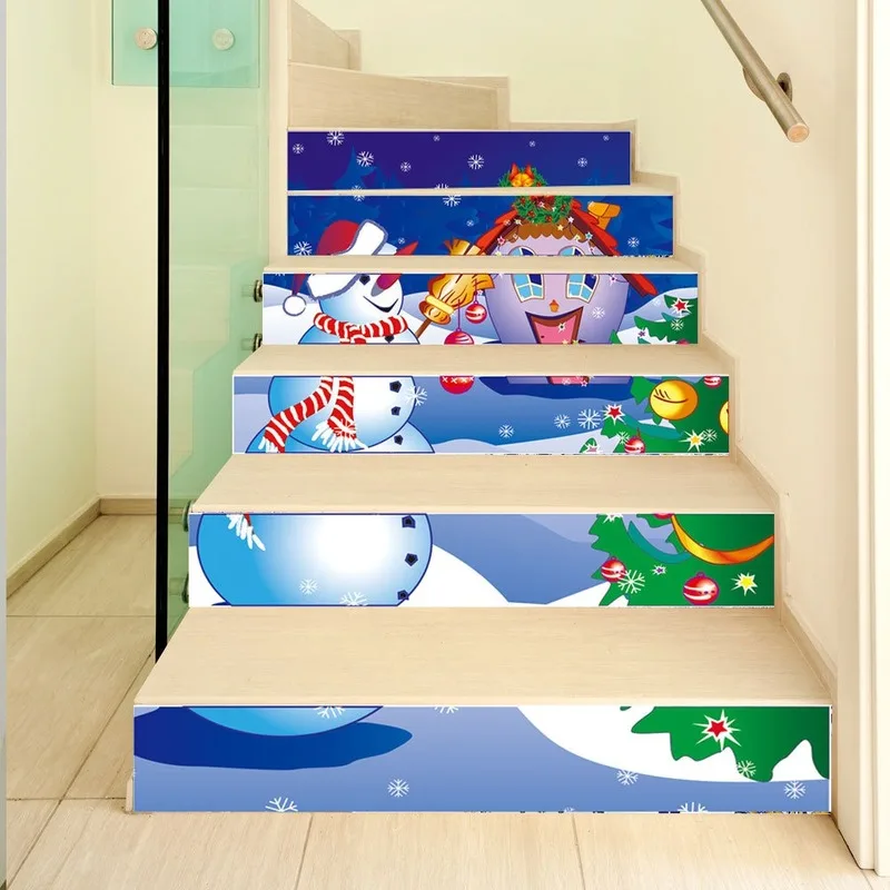 

6 Pieces/set SLT024 Cartoon Christmas Snowman 3D Simulation Staircase Paste Waterproof Step Decorative Wall Paste Home