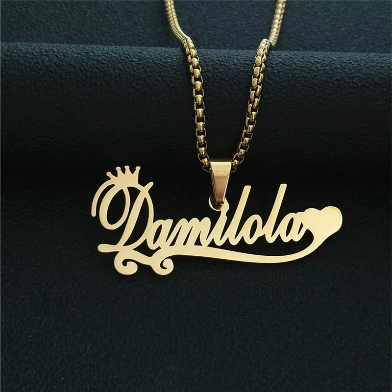 

Heart Name Pendant Necklace with Crown Charm Choker Best Gift For Her Custom Jewelry Personalized Colar Feminino Punk Necklaces