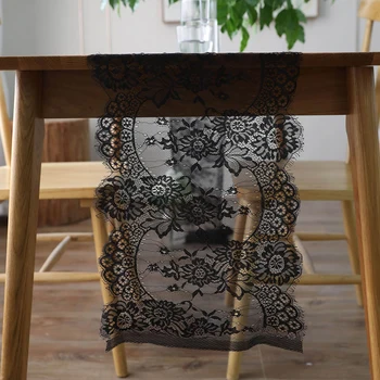 

Lace Table Runner for Couple Home Decoration Polyester Sexy Black Lightweight Table Runner Dining Table Decor
