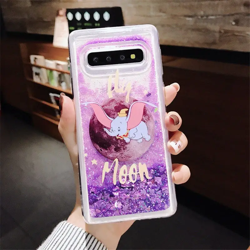 Блестящий с жидкостью с жидким песком чехол для samsung Galaxy S8 S9 плюс S10E S10 5G S6 S7 EDGE Note 8 9 A6 A8 J4 J6 A7 A30 A50 A70 крышка - Цвет: Purple Fly Elephant