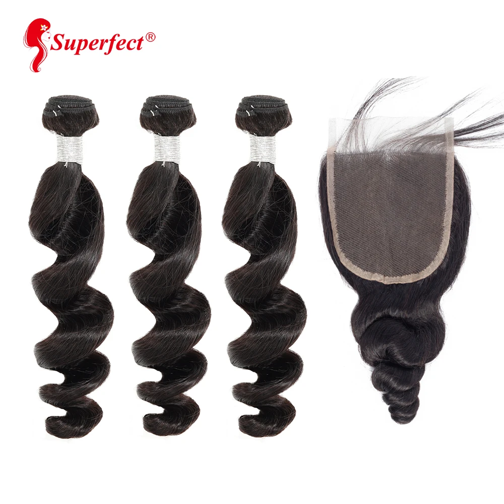 

Superfect Brazilian Loose Wave Bundles With Closure Natural Color Human Hair Bundles With Closure Remy Hair Weave