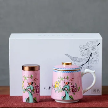 

Enamel White Porcelain Mug Water Cup with Lid, Jingdezhen Ceramic Tea Cup Gift, with Tea Filter