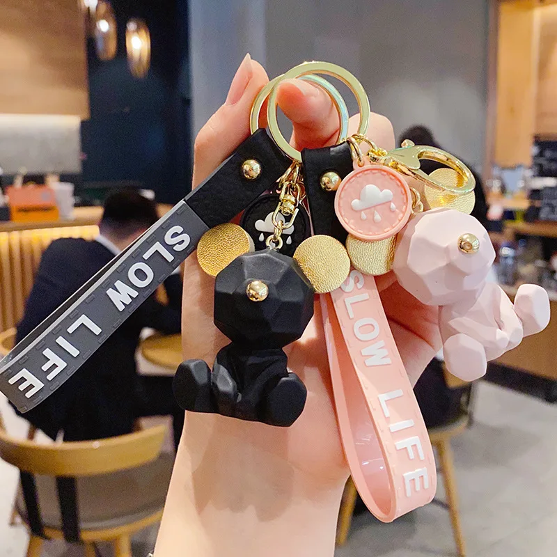 Cartoon Simple Bear Keychain Student School Bag Pendant Couple Car Key Ring Ring Girl Decoration Accessories Gift Hand Palm Toy