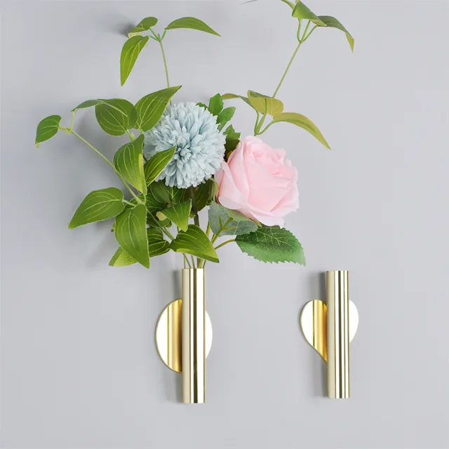 Wall Hanging Vase Nordic Style Golden Wall Flower Living Room Entrance Wall Blossom Vase Punch-Free DIY Flower Home Decorations