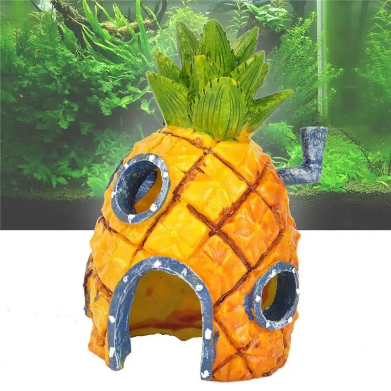 Аквариумный Декор для аквариума с изображением Губки Боба и сквидворда, ананаса, Мультяшные домашние украшения, аксессуары для аквариума, ананас