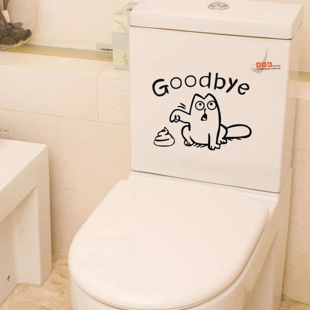GOODBYE Sign Cute Animal Toilet Sticker Bathroom Decoration Wall Decal Art Funny Accessory for Toilet Decor Removable Stickers