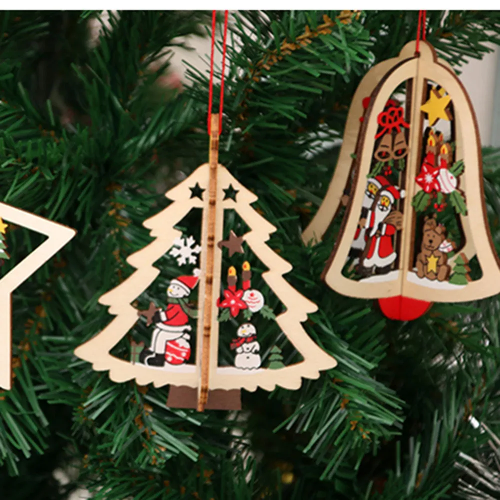 

Christmas Pendants Xmas Tree Ornament DIY Wood Crafts for Home Christmas Party Decorations