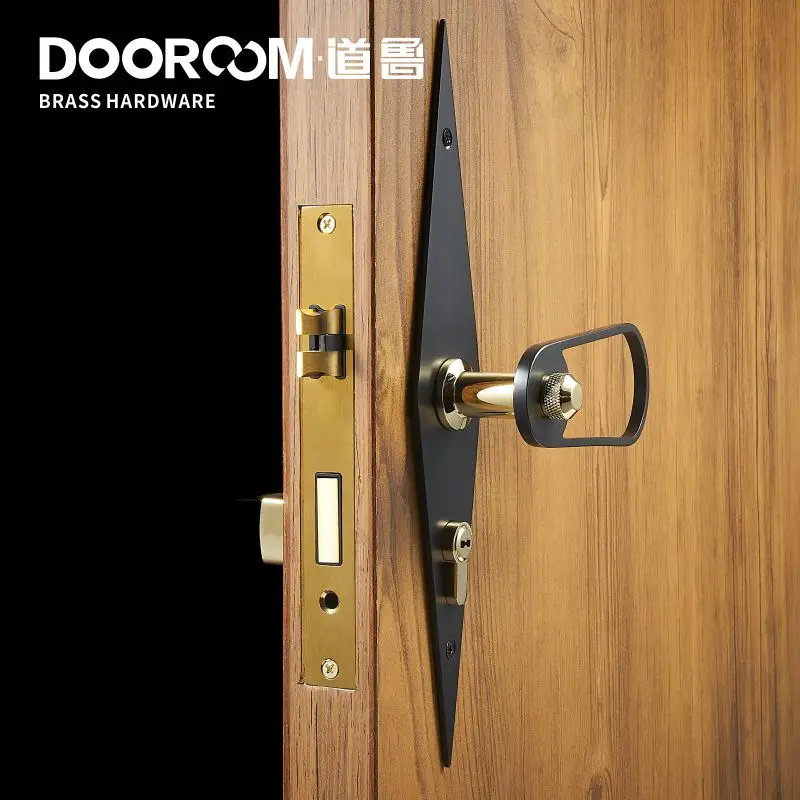 Дверной рычаг Dooroom латунный ультратонкий бесшумный черный золотой современный