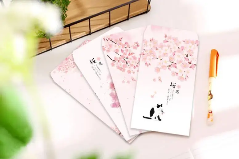 20 шт./компл. милые романтические розовые вишня, Сакура кошка бумажные конверты открытка конверт системы хранения Организатор подарочная коробка