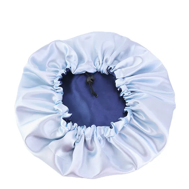 New Solid Women Satin Bonnet Fashion Stain Silky Big Bonnet for Lady Sleep Cap Headwrap Hat Hair Wrap Accessories Wholesale Adjust blue