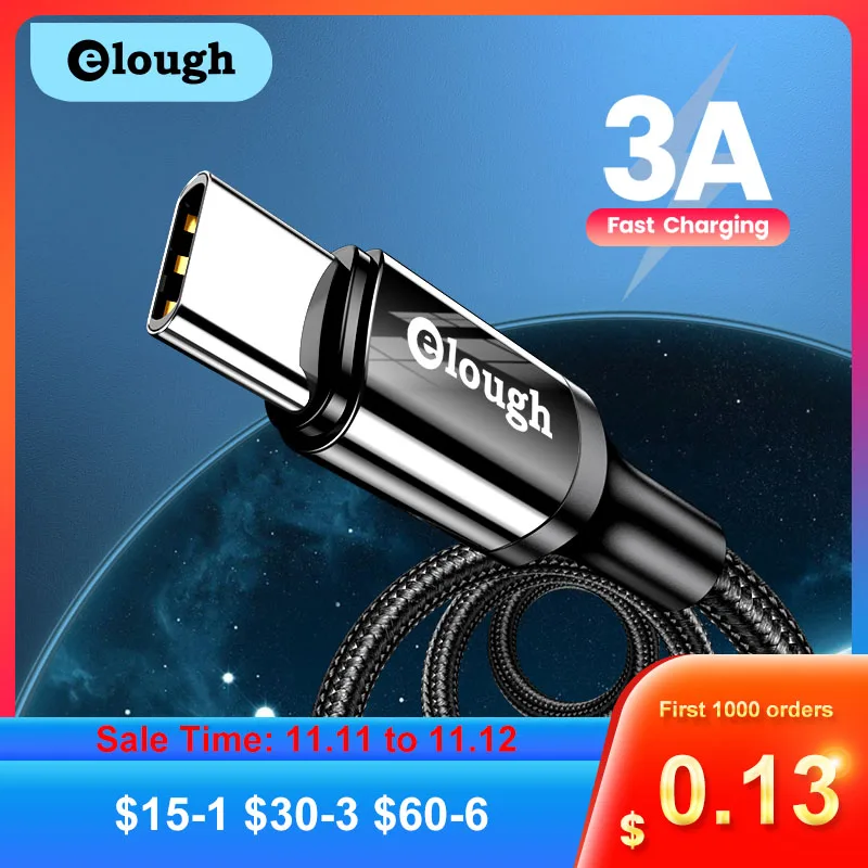 Кабель Elough USB Type C QC3.0 устройство для быстрой зарядки телефона кабель Samsung Huawei Xiaomi